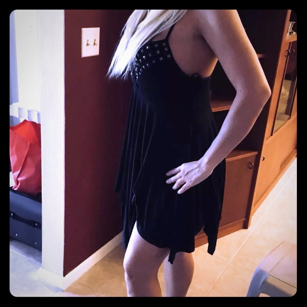 Sexy Black Affliction Silk Strappy Top Sz 8 studs